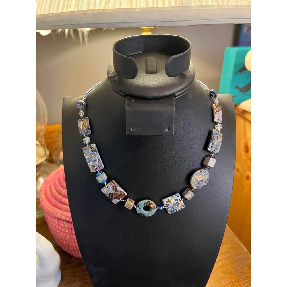 Handmade ceramic and sterling neckace . 16 inch lenghth